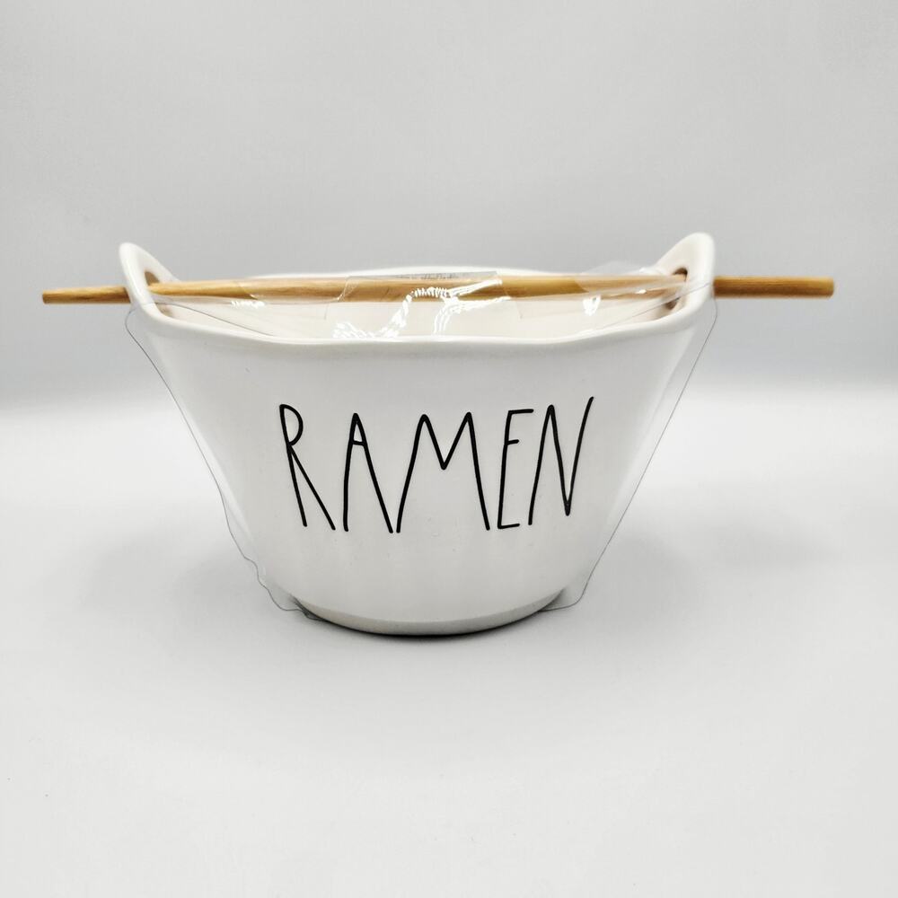 NWT Rae Dunn "RAMEN" Lettered White Ceramic Noodle Soup Bowl with Chopsticks
